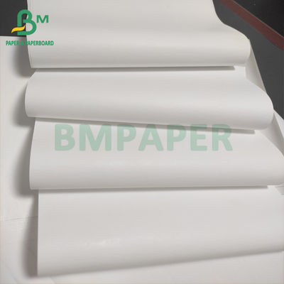 48gsm กระดาษความร้อนสีขาวม้วนวัสดุเยื่อกระดาษบริสุทธิ์สำหรับเครื่อง Pos ใบเสร็จรับเงิน