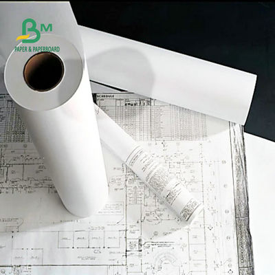 กระดาษพล็อตเตอร์ที่ไม่เคลือบผิว CAD รูปแบบกว้าง 20 # กระดาษพล็อตเตอร์ 24'' x 150'