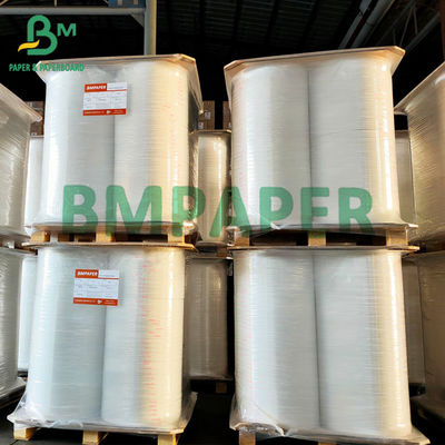 48gsm กระดาษความร้อนสีขาวม้วนวัสดุเยื่อกระดาษบริสุทธิ์สำหรับเครื่อง Pos ใบเสร็จรับเงิน