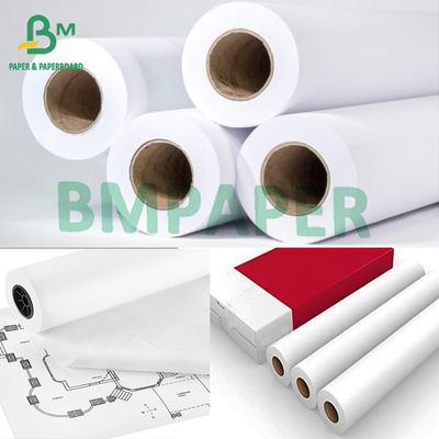 24&quot; X 150' 20lb CAD กระดาษพล็อตเตอร์ไม่เคลือบสีขาวสว่างสำหรับงานวิศวกรรม